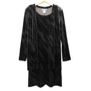 Vintage Molly Malloy Dress Size 12 Black Velvet Metallic Sparkle Layered Evening